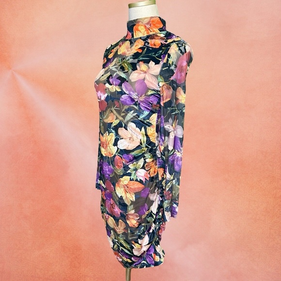 NWT Kourt Mockneck Floral Velvet Burnout Bodycon Dress Size Medium - Picture 5 of 16